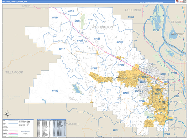 Washington County, OR Zip Code Wall Map