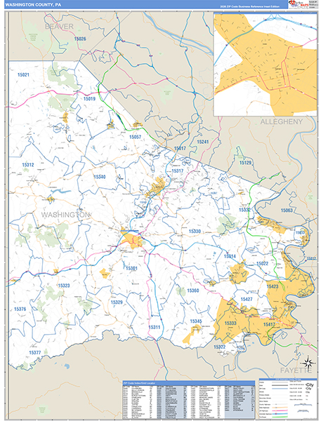 Washington County, PA Wall Map Basic Style