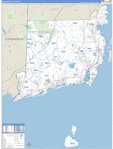 Washington County, RI Zip Code Map