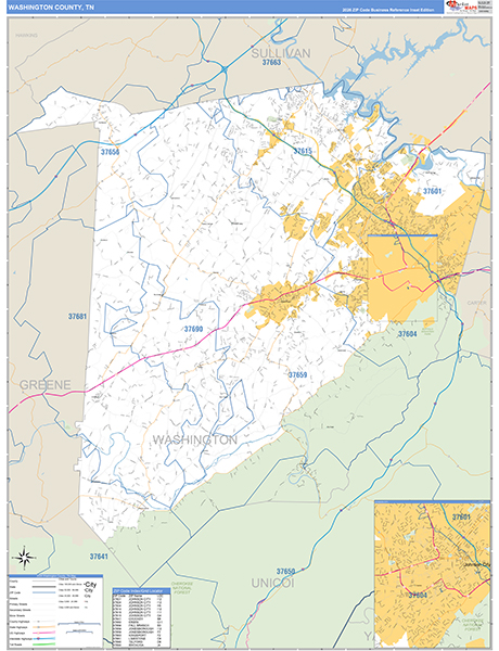 Washington County, TN Zip Code Map