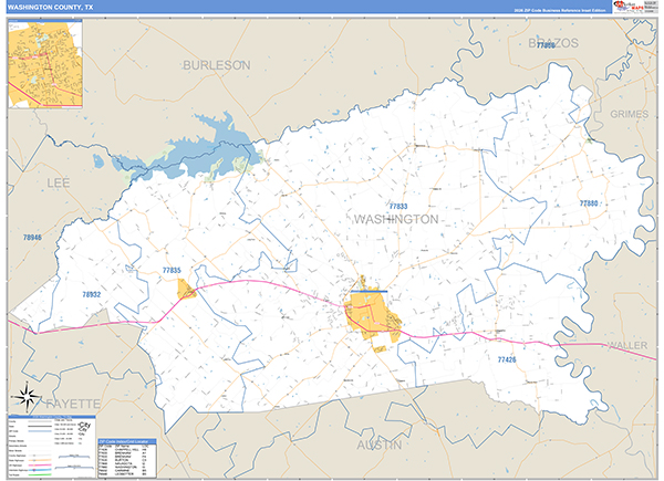 Washington County, TX Zip Code Map