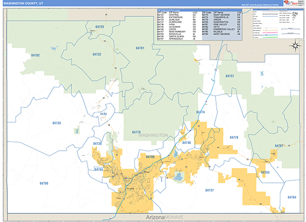 Washington County, UT Zip Code Map