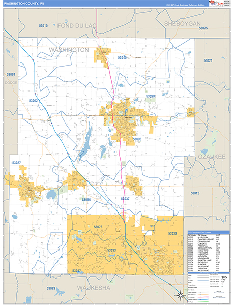 Washington County, WI Zip Code Wall Map