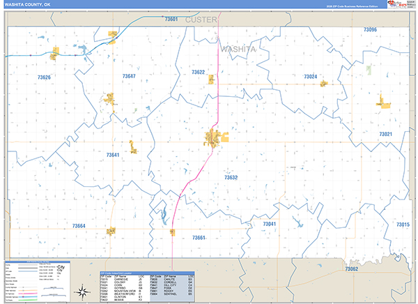 Washita County, OK Zip Code Map