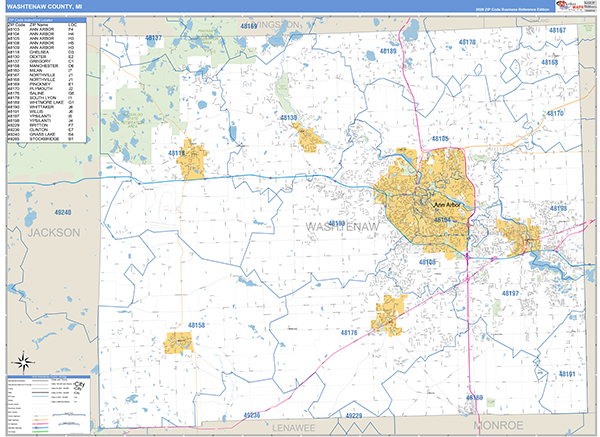 Washtenaw County, MI Zip Code Map