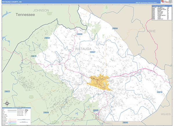 Watauga County, NC Zip Code Map