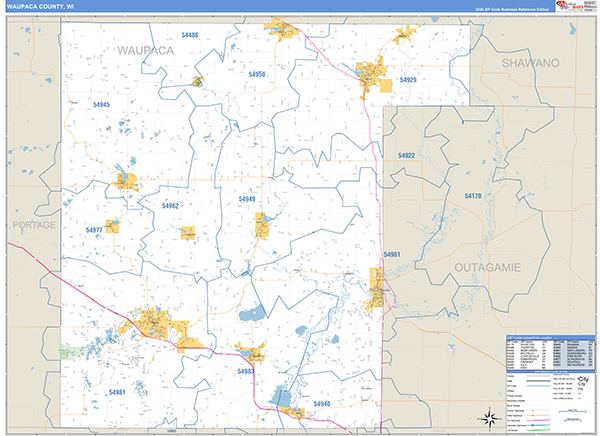 Waupaca County, WI Carrier Route Wall Map