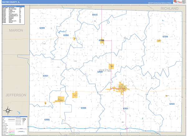 Wayne County, IL Zip Code Map