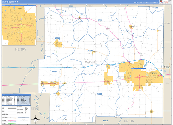 Wayne County, IN Zip Code Map