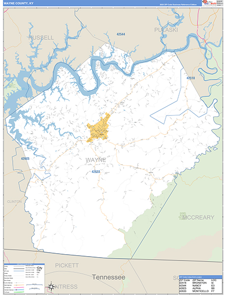 Wayne County, KY Zip Code Map