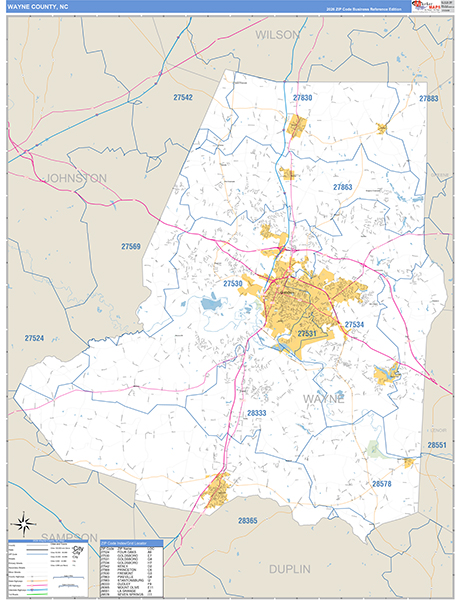 Wayne County, NC Zip Code Map