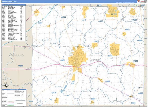 Wayne County, OH Zip Code Map