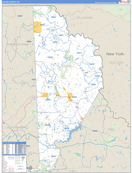 Wayne County, PA Zip Code Wall Map