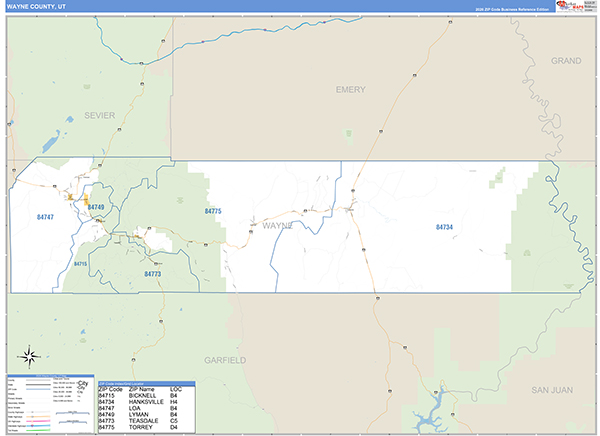 Wayne County, UT Zip Code Map
