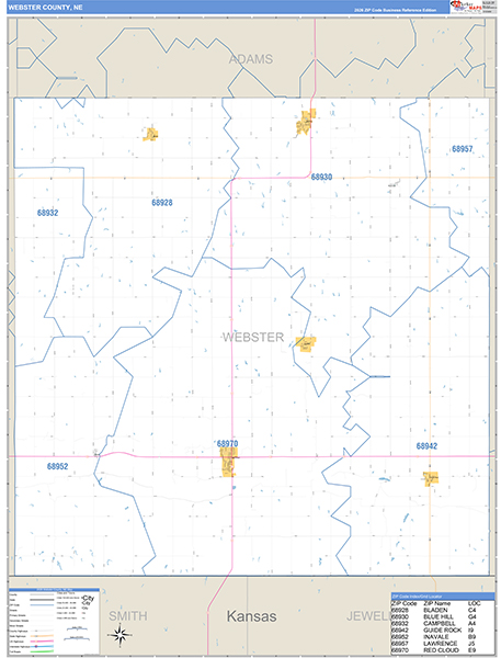 Webster County, NE Zip Code Map