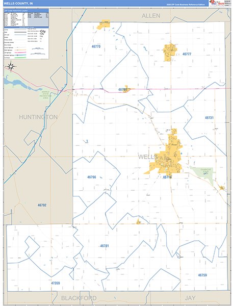 Wells County, IN Zip Code Map