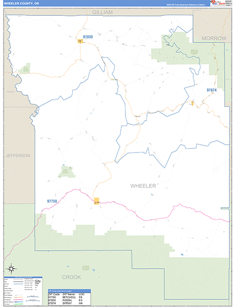Wheeler County, OR Zip Code Wall Map