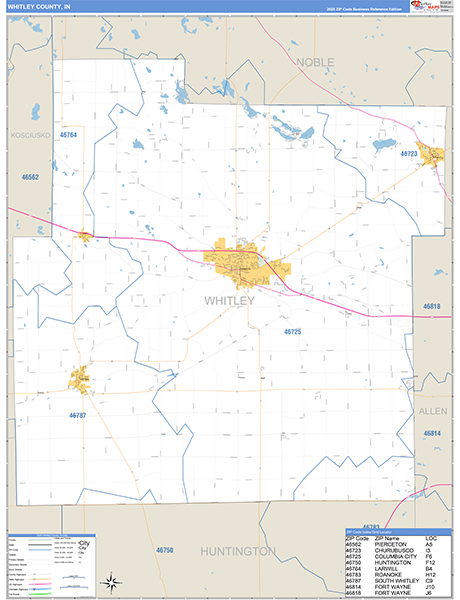 Whitley County, IN Zip Code Map