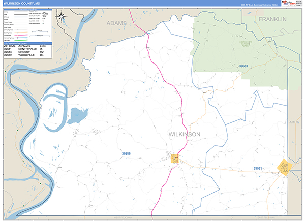 Wilkinson County, MS Zip Code Map