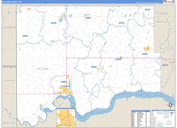 Williams County, ND Wall Map Basic Style