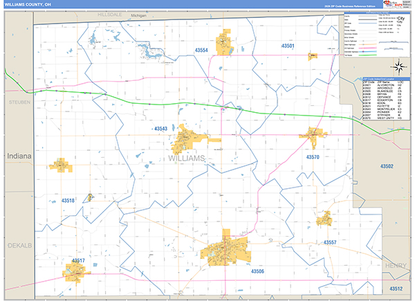 Williams County, OH Zip Code Map