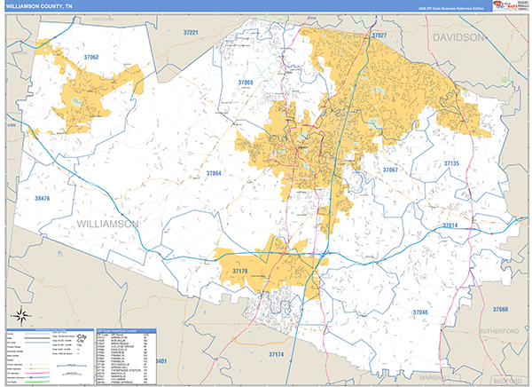 Williamson County, TN Zip Code Map