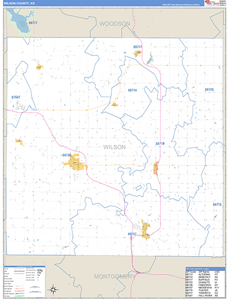 Wilson County, KS Zip Code Wall Map