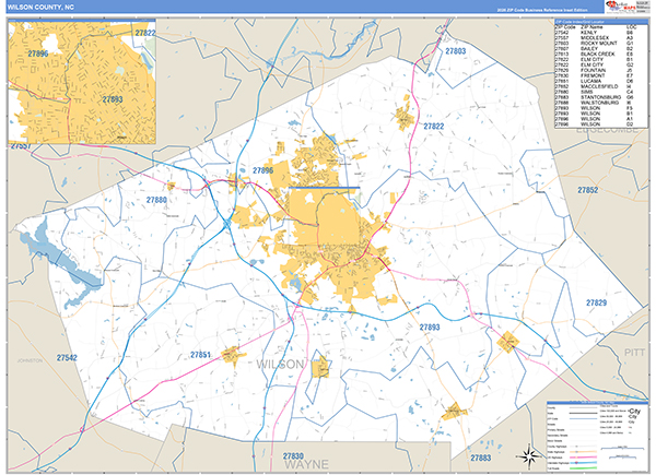 Wilson County, NC Zip Code Wall Map