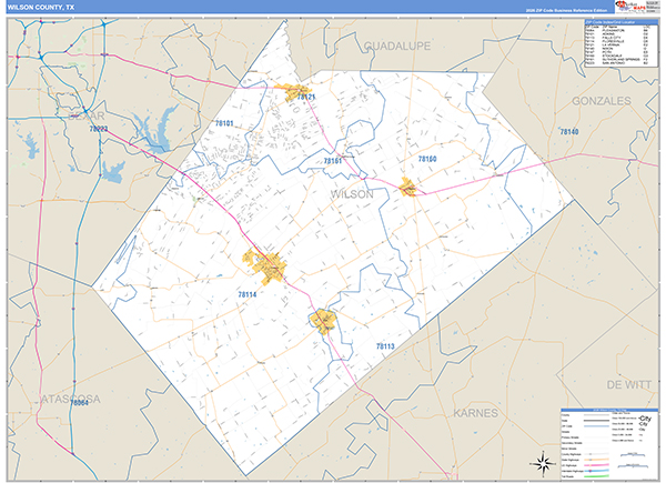 Wilson County, TX Zip Code Map