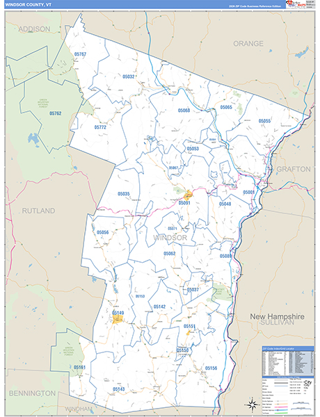 Windsor County, VT Carrier Route Wall Map