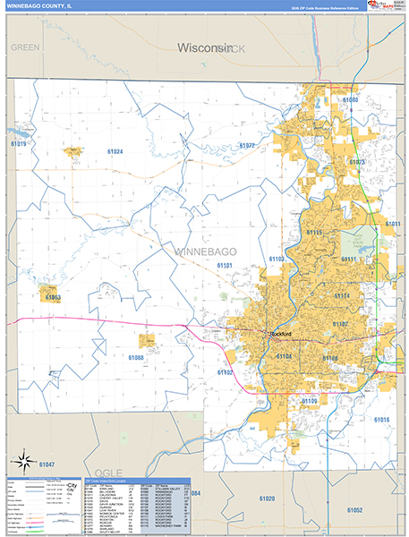 Winnebago County, IL Carrier Route Wall Map