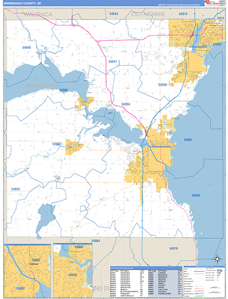 Winnebago County, WI Zip Code Wall Map
