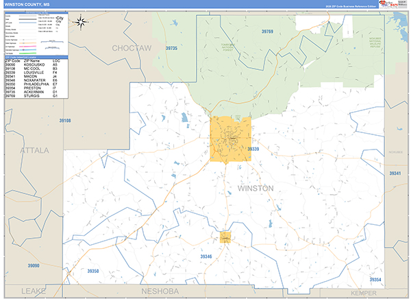 Winston County, MS Zip Code Map