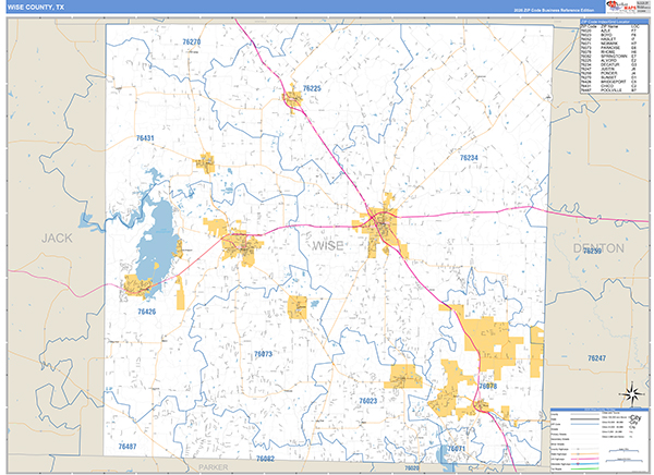 Wise County, TX Zip Code Map