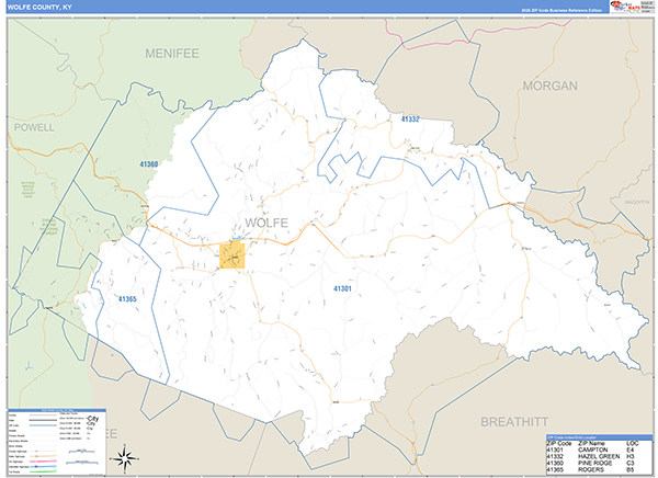Wolfe County, KY Zip Code Map