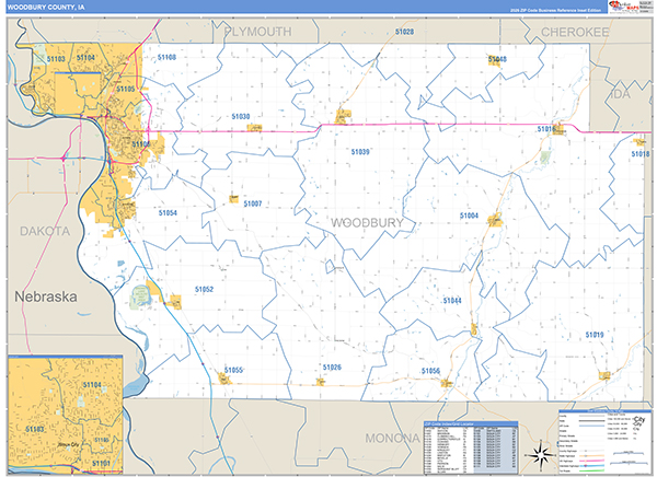 Woodbury County, IA Zip Code Wall Map
