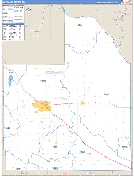 Woodward County, OK Carrier Route Wall Map
