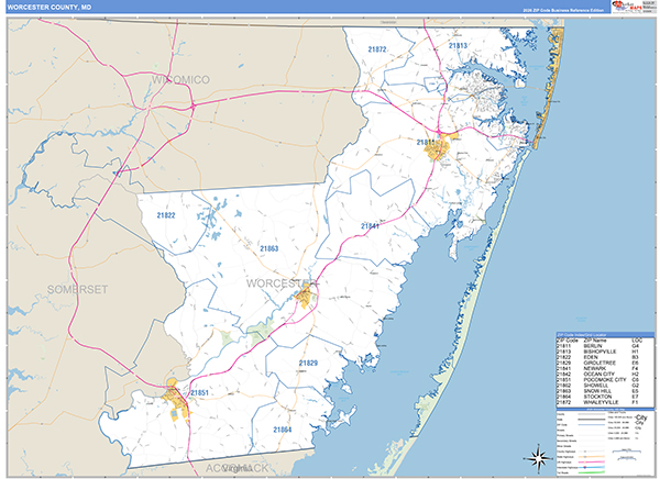 Worcester County, MD Zip Code Map