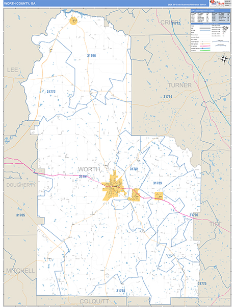 Worth County, GA Zip Code Map