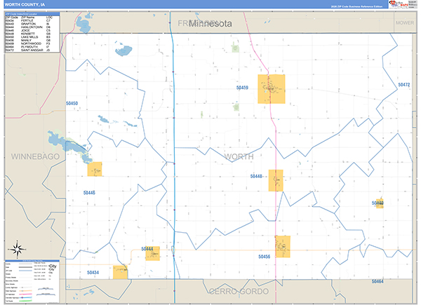 Worth County, IA Zip Code Wall Map