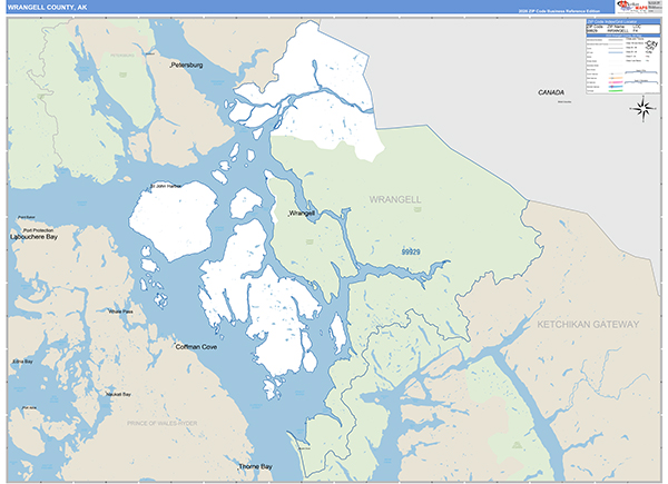 Wrangell-Petersburg Borough (County), AK Carrier Route Wall Map