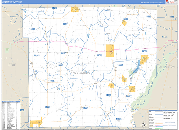 Wyoming County, NY Zip Code Map