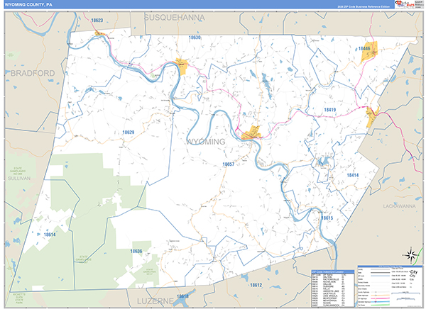 Wyoming County, PA Wall Map Basic Style