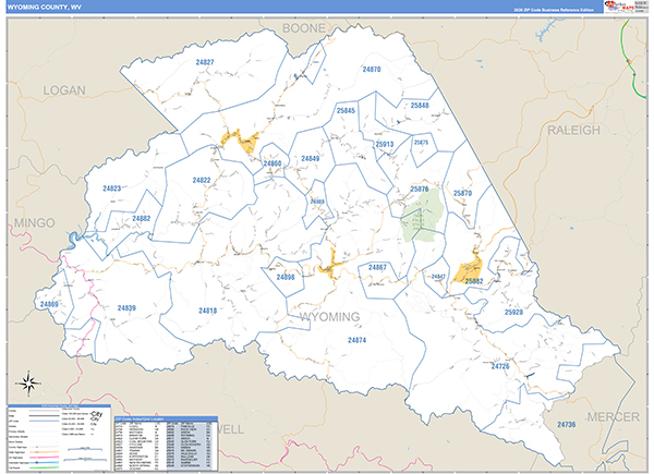 Wyoming County, WV Zip Code Map