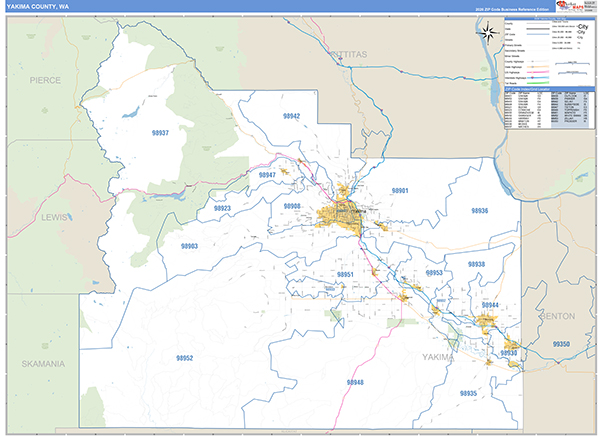 Yakima County, WA Wall Map Basic Style