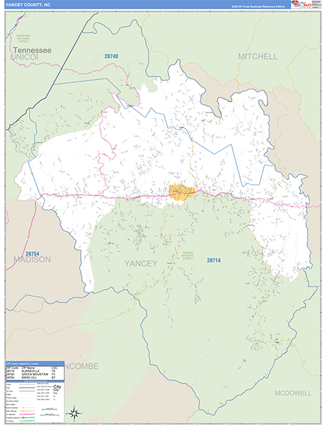 Yancey County, NC Zip Code Map