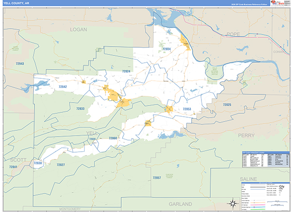 Yell County, AR Zip Code Map