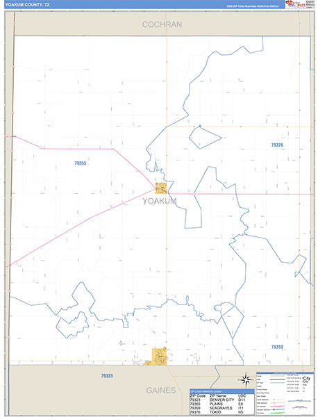 Yoakum County, TX Zip Code Map