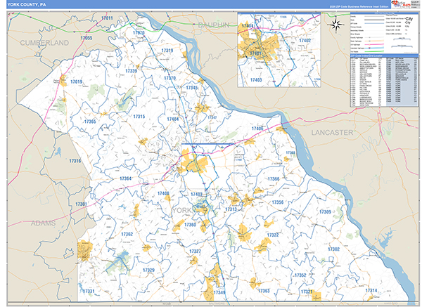 York County, PA Wall Map Basic Style