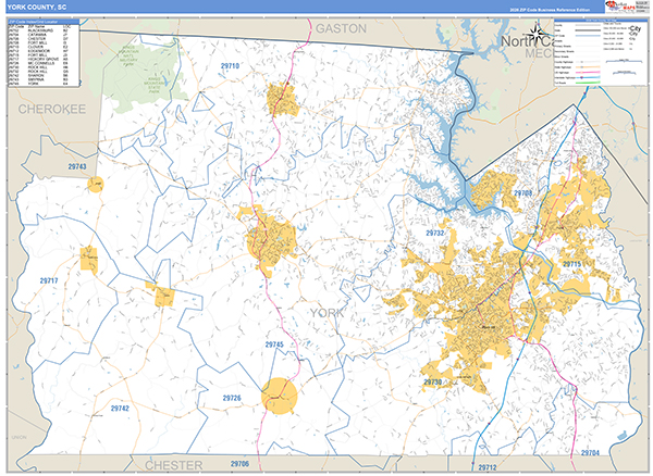 York County, SC Zip Code Map